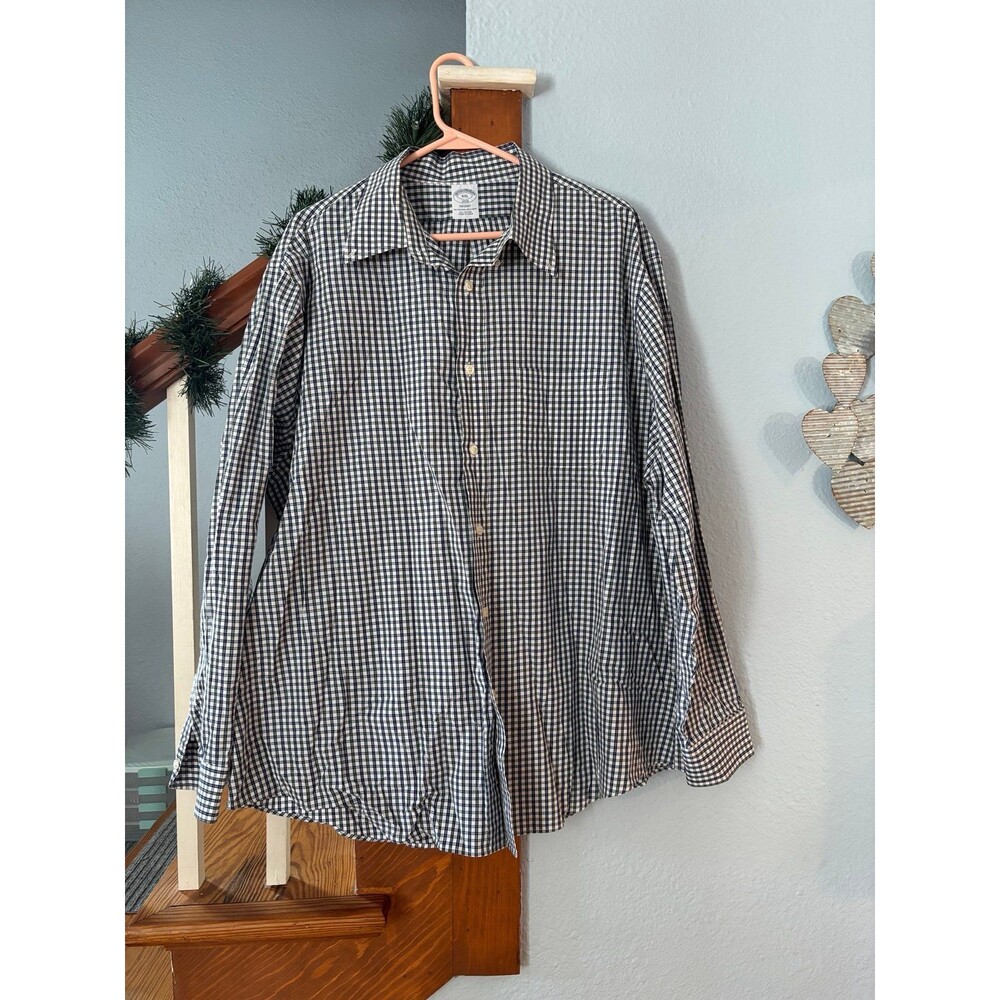 Plaid Button Front down up Shirt brooks brothers regent XXL 2XL blue green